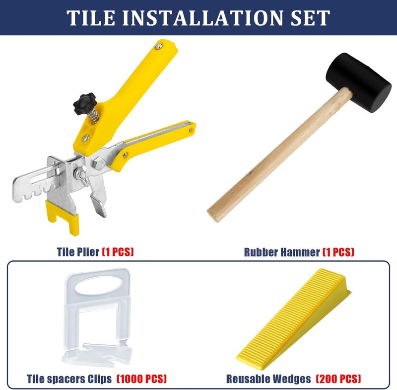 BAUMFEUER Tile Leveling System with Tile Plier and Rubber Mallet, 1000 Piece Tile Spacers Clips and 200 Piece Reusable Wedges, Tile Leveler Tool Set for Tile and Stone Installation (1/16 Inch） - Image 2
